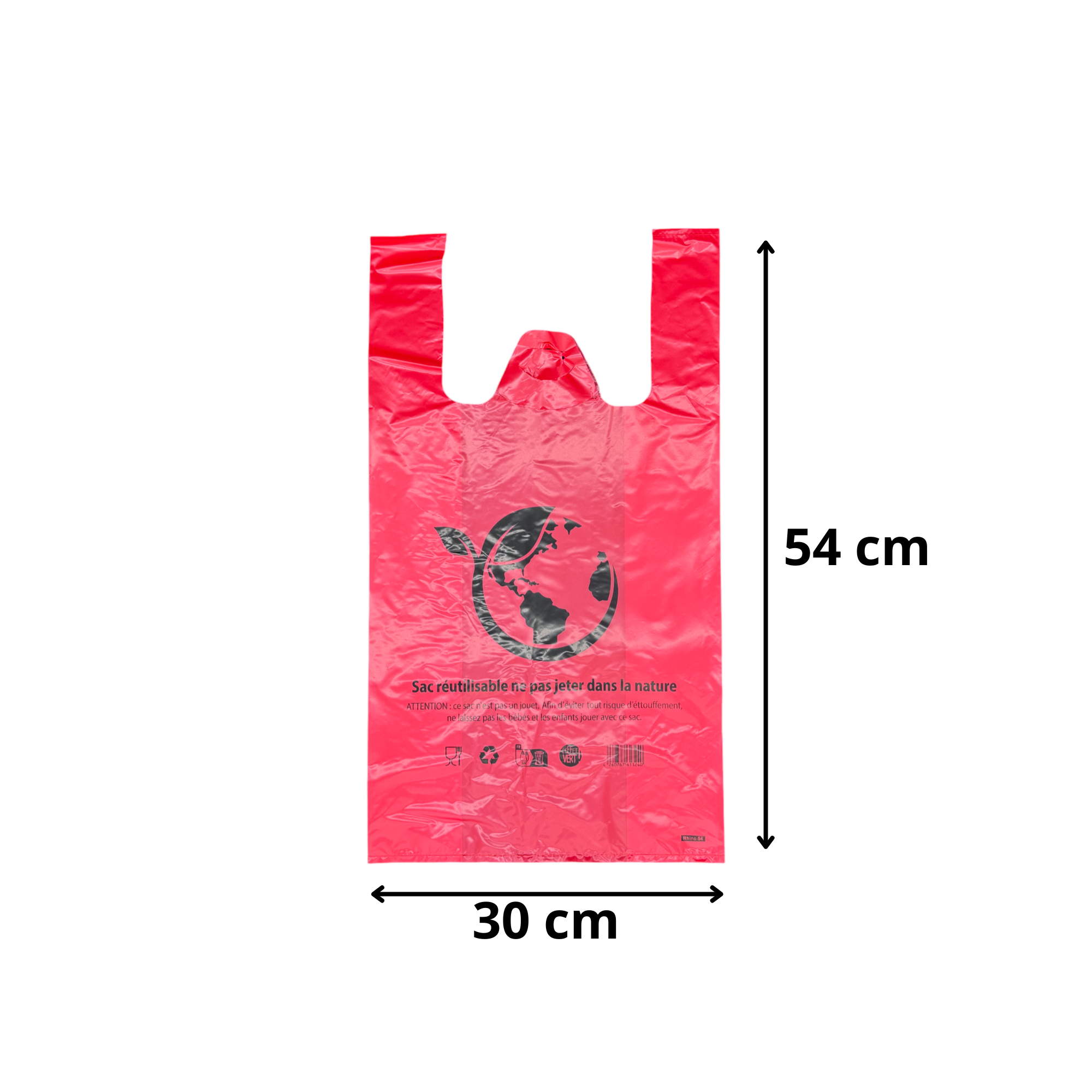 Sac plastique rouge réutilisable 30+16x54